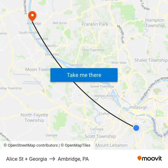 Alice St + Georgia to Ambridge, PA map