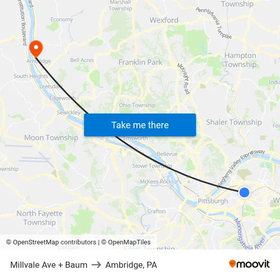 Millvale Ave + Baum to Ambridge, PA map