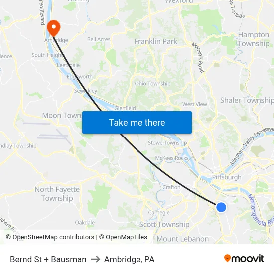 Bernd St + Bausman to Ambridge, PA map