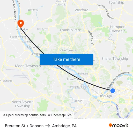 Brereton St + Dobson to Ambridge, PA map