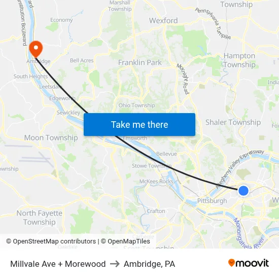 Millvale Ave + Morewood to Ambridge, PA map