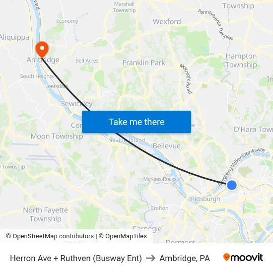 Herron Ave + Ruthven (Busway Ent) to Ambridge, PA map
