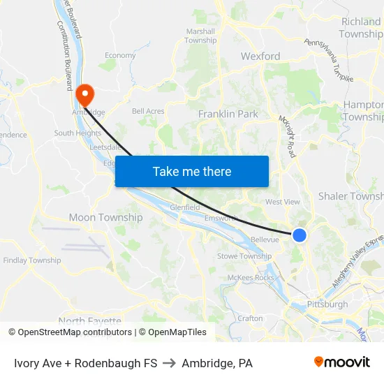 Ivory Ave + Rodenbaugh FS to Ambridge, PA map