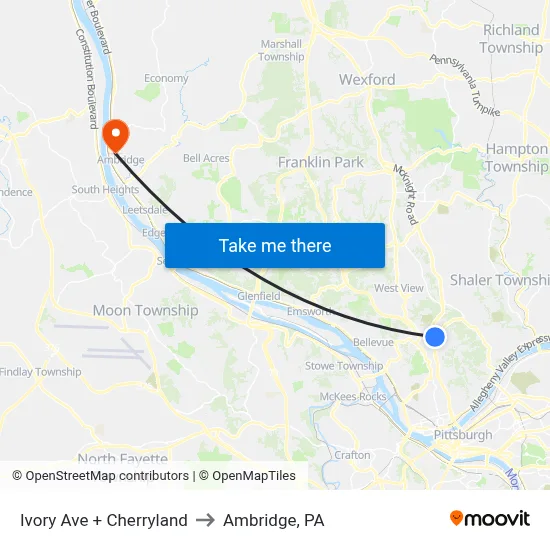 Ivory Ave + Cherryland to Ambridge, PA map