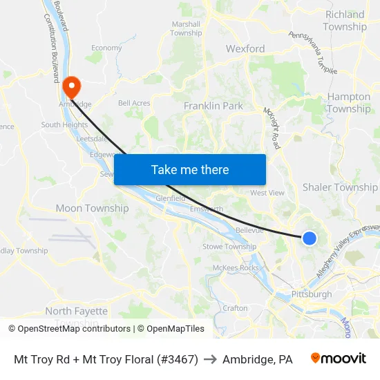 Mt Troy Rd + Mt Troy Floral (#3467) to Ambridge, PA map