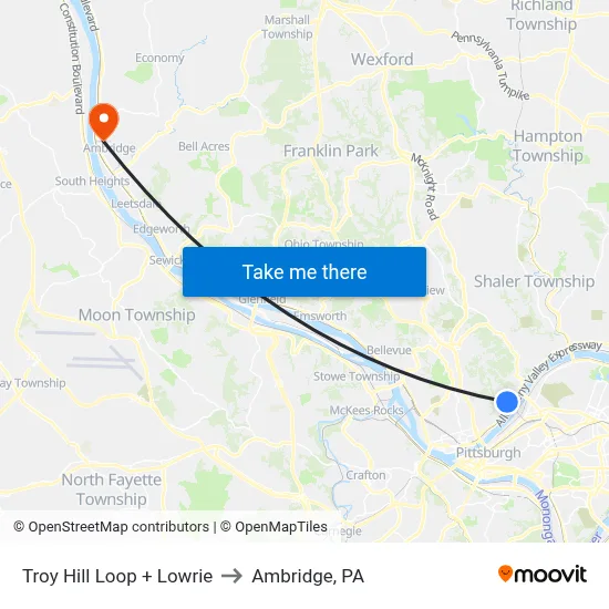 Troy Hill Loop + Lowrie to Ambridge, PA map