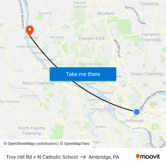 Troy Hill Rd + N Catholic School to Ambridge, PA map