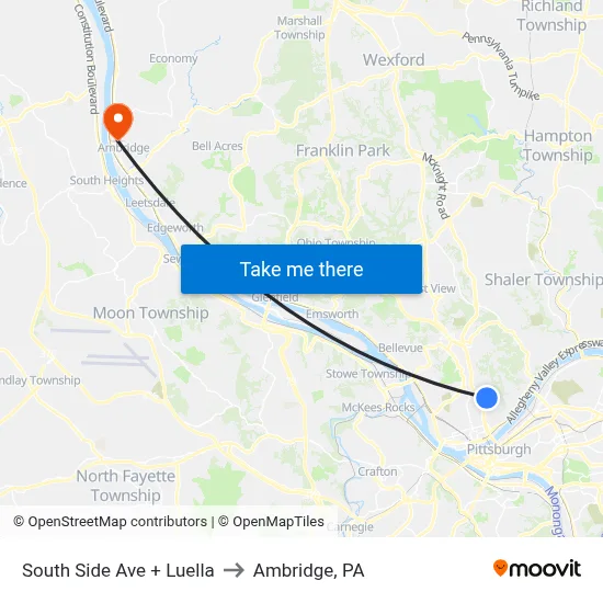 South Side Ave + Luella to Ambridge, PA map