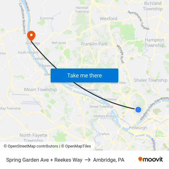 Spring Garden Ave + Reekes Way to Ambridge, PA map