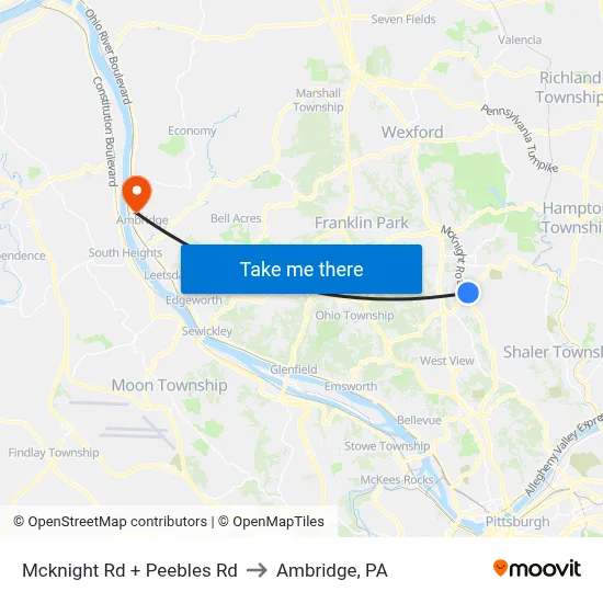 Mcknight Rd + Peebles Rd to Ambridge, PA map