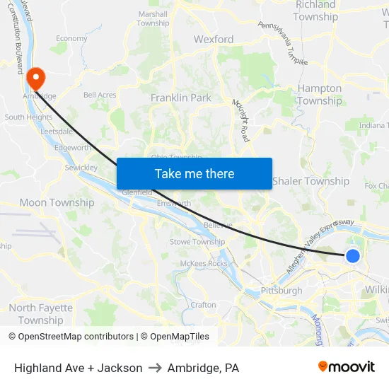 Highland Ave + Jackson to Ambridge, PA map