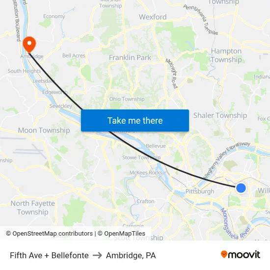Fifth Ave + Bellefonte to Ambridge, PA map