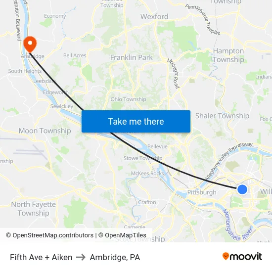 Fifth Ave + Aiken to Ambridge, PA map