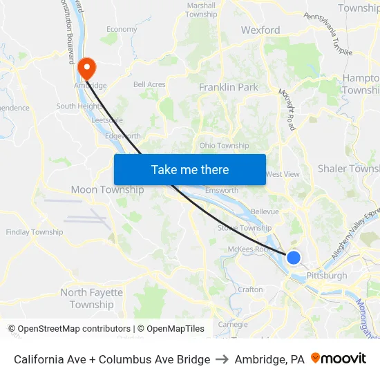 California Ave + Columbus Ave Bridge to Ambridge, PA map