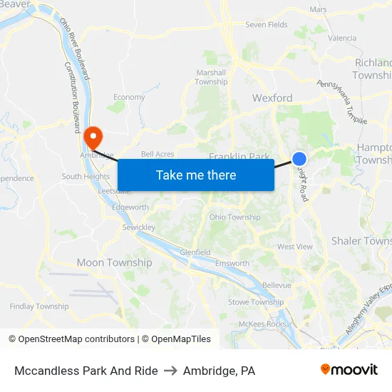Mccandless Park And Ride to Ambridge, PA map