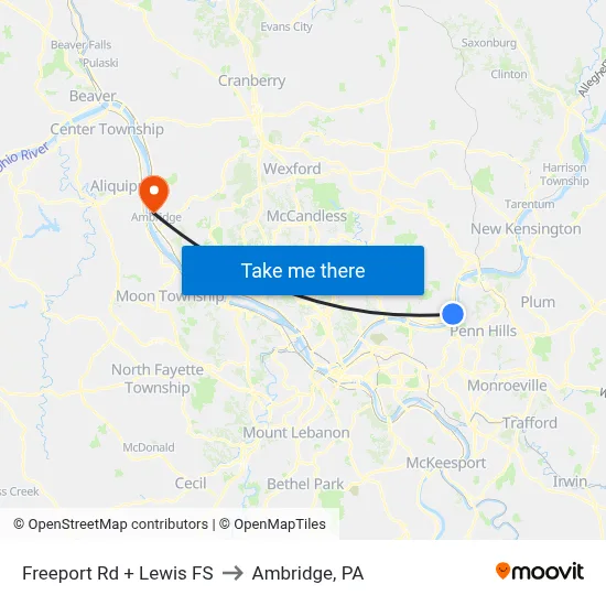 Freeport Rd + Lewis FS to Ambridge, PA map
