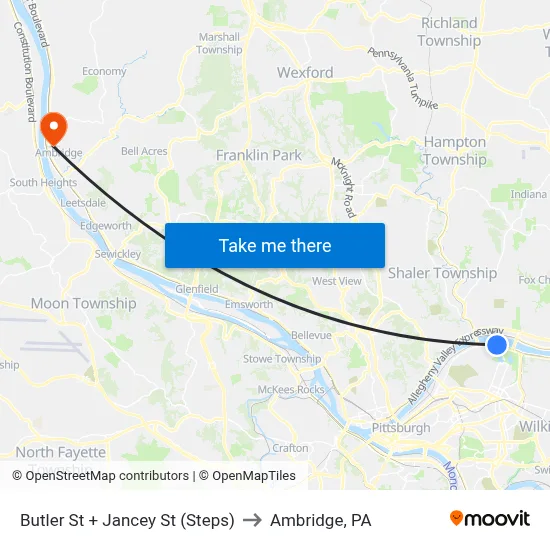 Butler St + Jancey St (Steps) to Ambridge, PA map