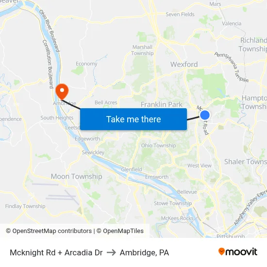 Mcknight Rd + Arcadia Dr to Ambridge, PA map