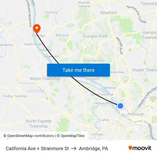California Ave + Stranmore St to Ambridge, PA map