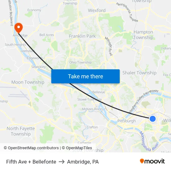 Fifth Ave + Bellefonte to Ambridge, PA map