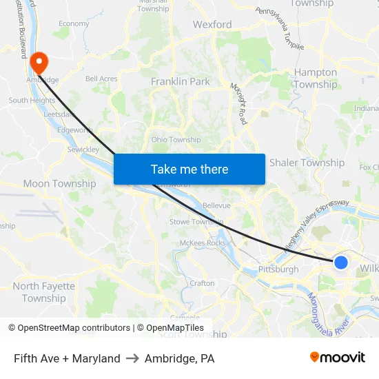 Fifth Ave + Maryland to Ambridge, PA map