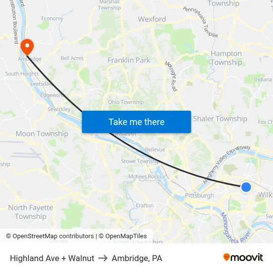 Highland Ave + Walnut to Ambridge, PA map