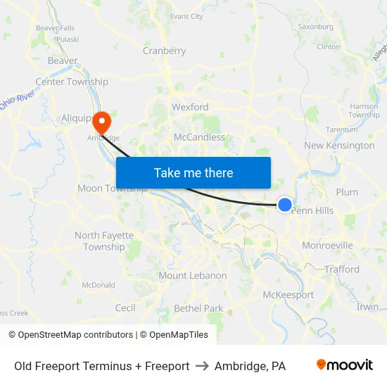 Old Freeport Terminus + Freeport to Ambridge, PA map