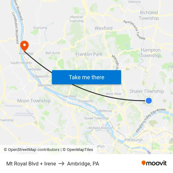 Mt Royal Blvd + Irene to Ambridge, PA map