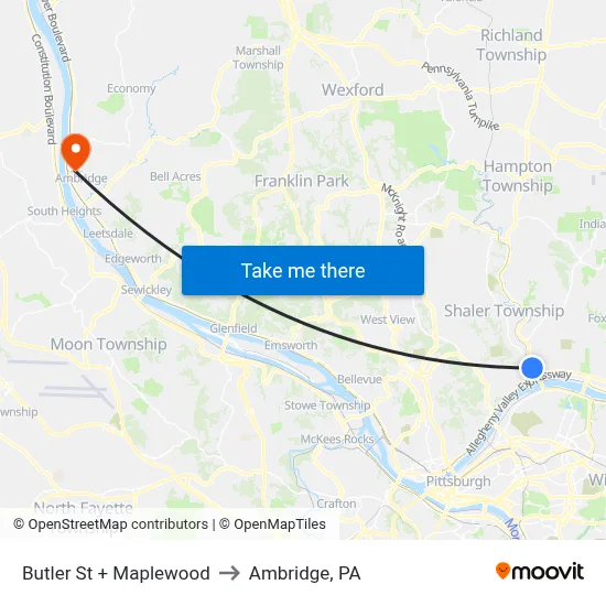 Butler St + Maplewood to Ambridge, PA map