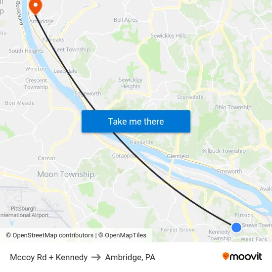 Mccoy Rd + Kennedy to Ambridge, PA map