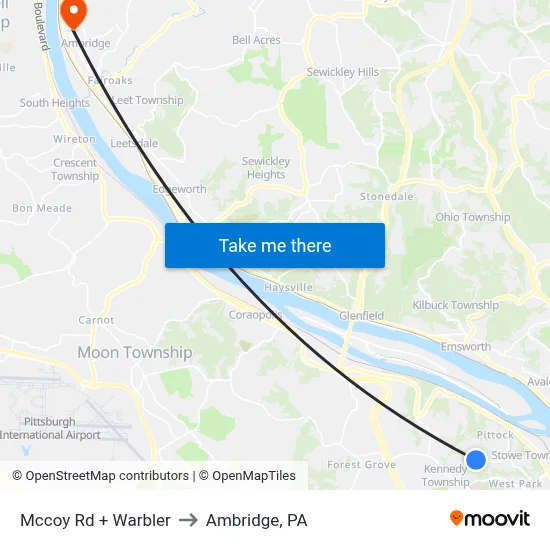 Mccoy Rd + Warbler to Ambridge, PA map