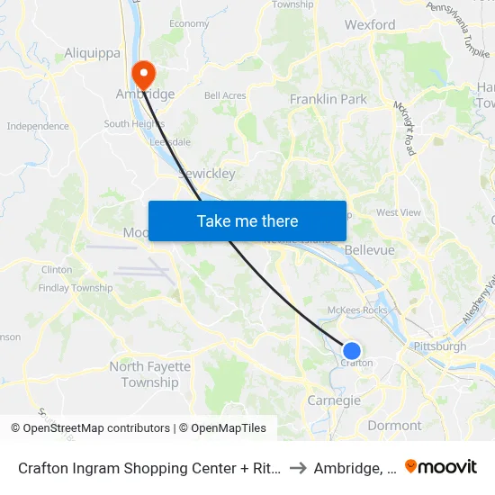 Crafton Ingram Shopping Center + Rite-Aid to Ambridge, PA map