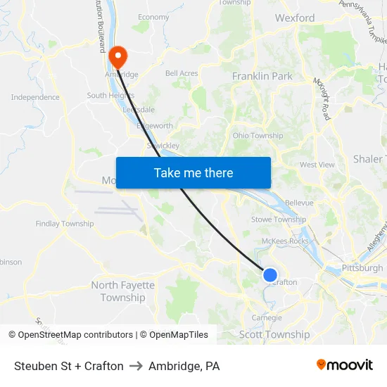 Steuben St + Crafton to Ambridge, PA map