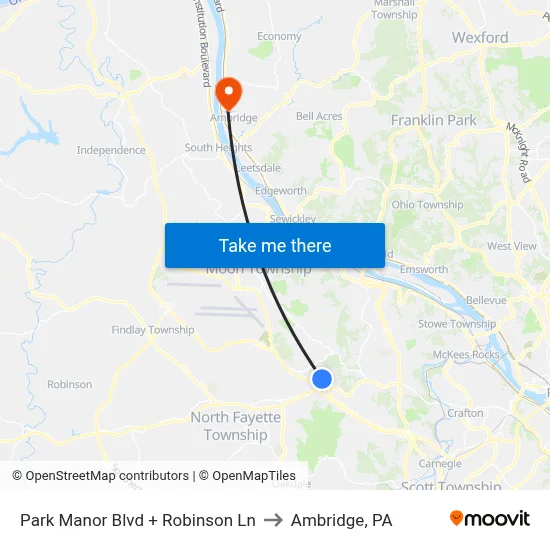 Park Manor Blvd + Robinson Ln to Ambridge, PA map