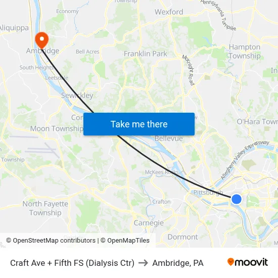 Craft Ave + Fifth FS (Dialysis Ctr) to Ambridge, PA map