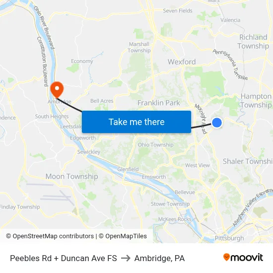 Peebles Rd + Duncan Ave FS to Ambridge, PA map
