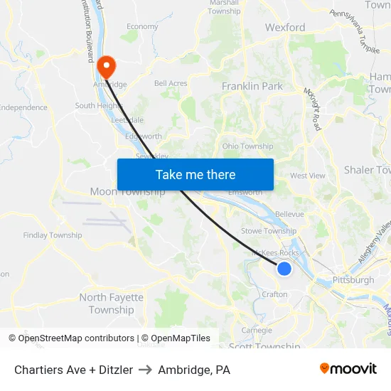 Chartiers Ave + Ditzler to Ambridge, PA map