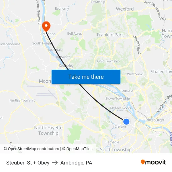 Steuben St + Obey to Ambridge, PA map