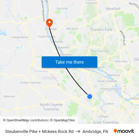 Steubenville Pike + Mckees Rock Rd to Ambridge, PA map