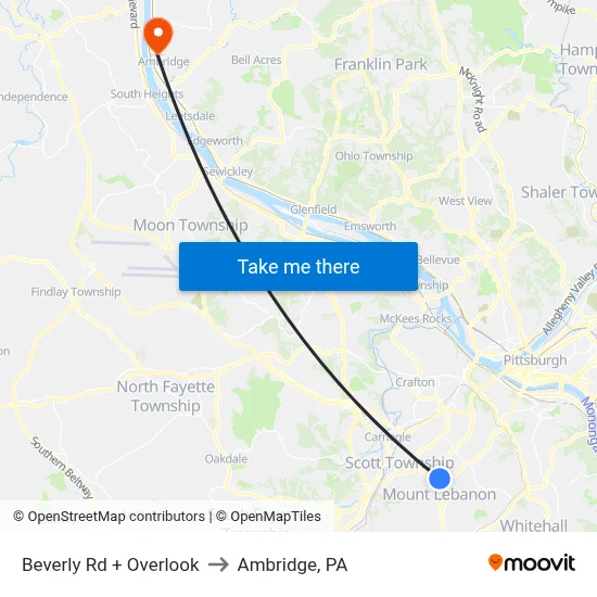 Beverly Rd + Overlook to Ambridge, PA map