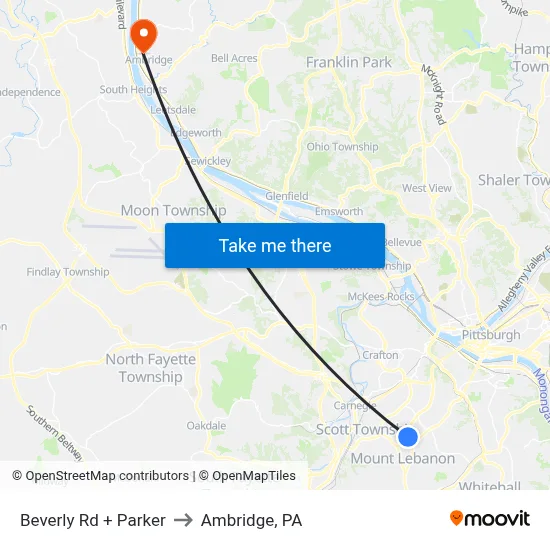 Beverly Rd + Parker to Ambridge, PA map