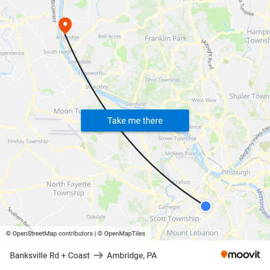 Banksville Rd + Coast to Ambridge, PA map
