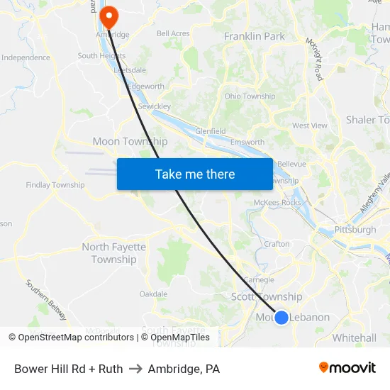Bower Hill Rd + Ruth to Ambridge, PA map