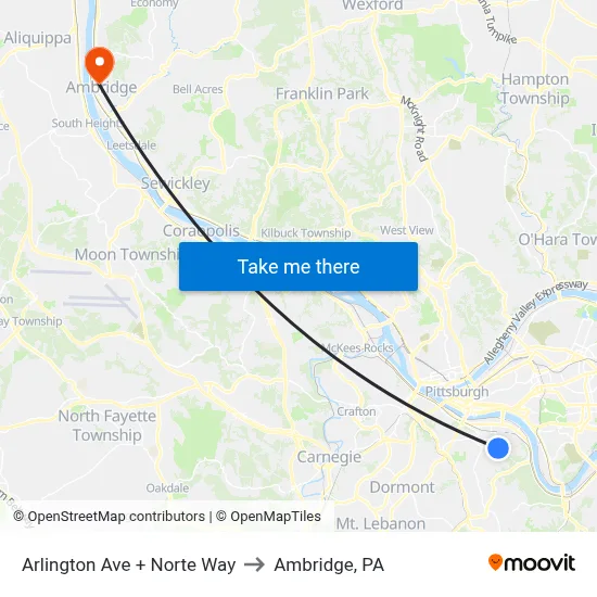 Arlington Ave + Norte Way to Ambridge, PA map