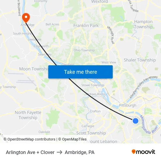 Arlington Ave + Clover to Ambridge, PA map