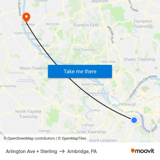 Arlington Ave + Sterling to Ambridge, PA map