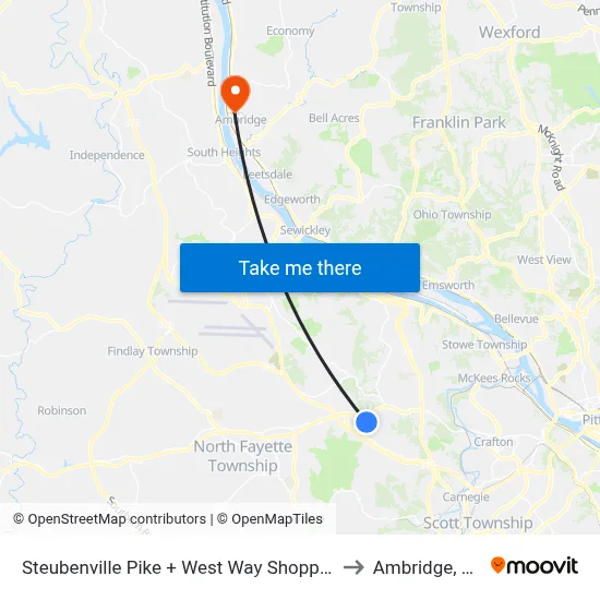 Steubenville Pike + West Way Shoppes to Ambridge, PA map