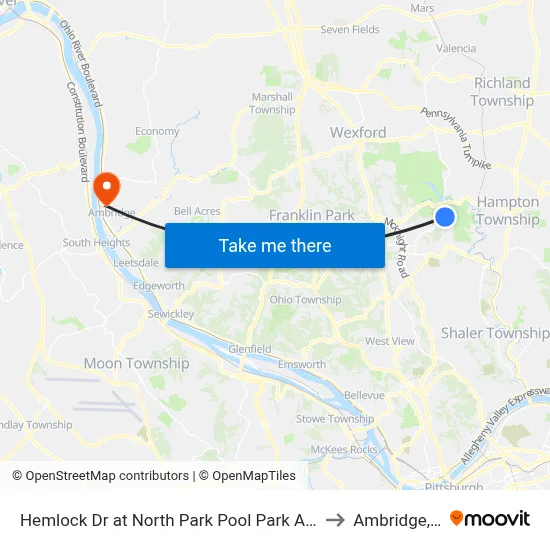 Hemlock Dr at North Park Pool Park And Ride to Ambridge, PA map