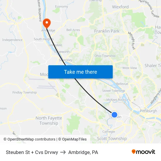 Steuben St + Cvs Drvwy to Ambridge, PA map