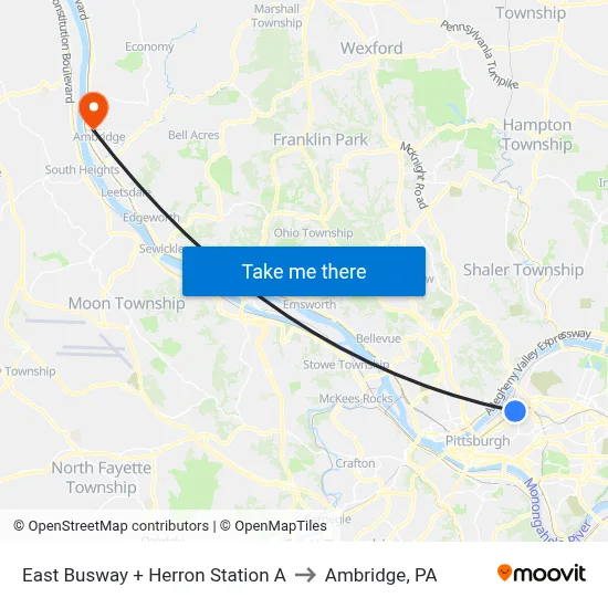 East Busway + Herron Station A to Ambridge, PA map